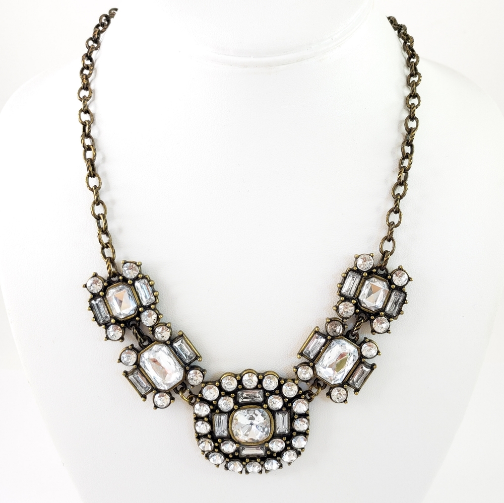 J. Crew Gold Tone Rhinestone Statement Necklace - Picture 7 of 8